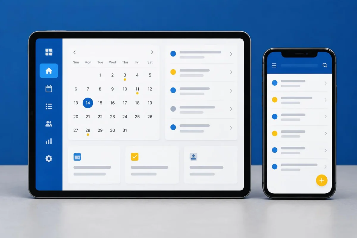 Illustrative app concept on a tablet and phone